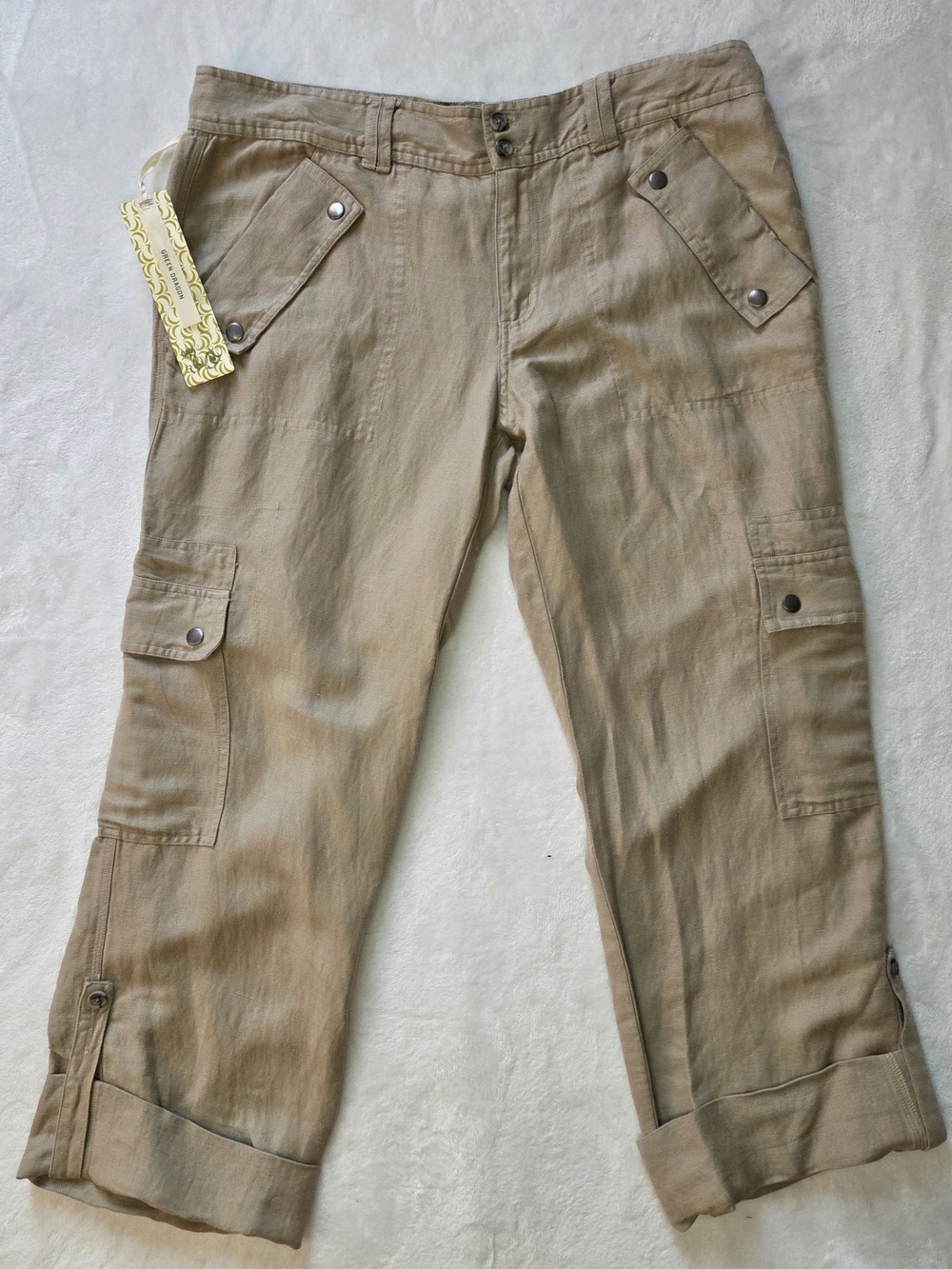 Green Dragon for Boston Proper Linen Wide-Leg Relaxed Baggy Cargo Capri Pants